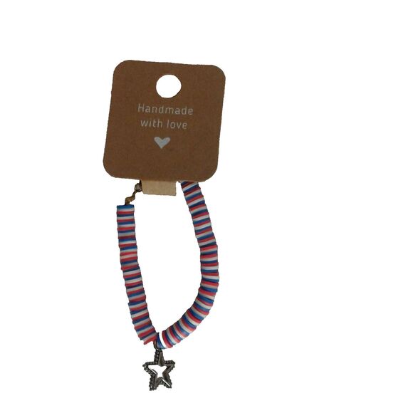 Red White And Blue Bracelet With Star Charm clay clay/rubber bead - Picture 1 of 3